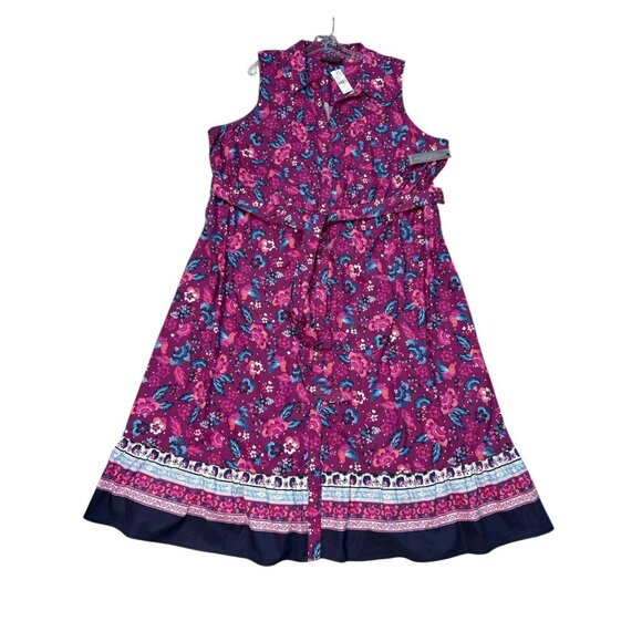 New Lane Bryant Shirt Dress Womens Plus 24 Floral Bird Print Cottagecore Coastal - Picture 8 of 8